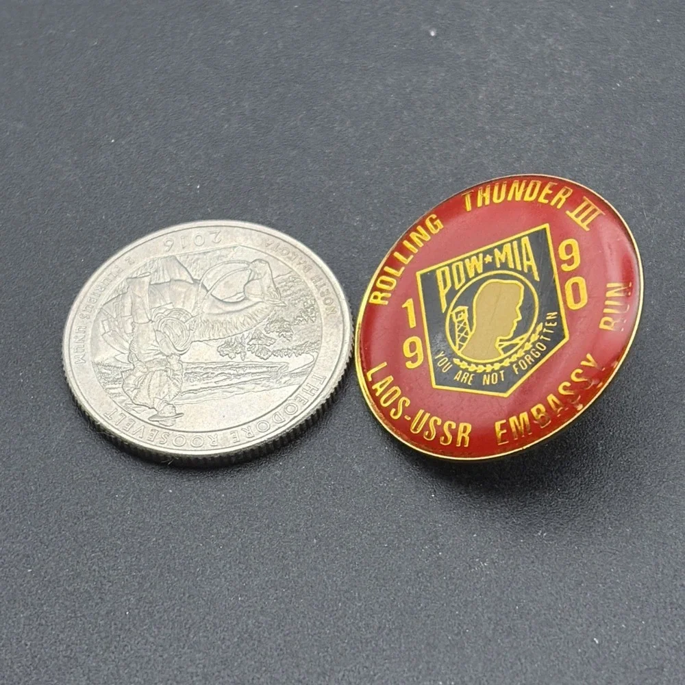 Rolling Thunder III Laos-USSR Embassy Run POW‎ MIA Lapel Hat Pin